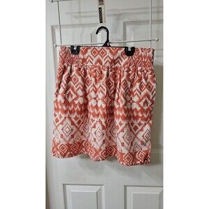 KAVU Orange and White Geometric Ikat Print Mini Skirt with Pockets Size Small